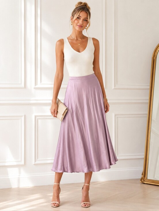 Dresses & Skirts - NWT Zeagoo Satin Maxi Skirt Size XL Lilac Lavender A-Line Slip Skirt Elegant